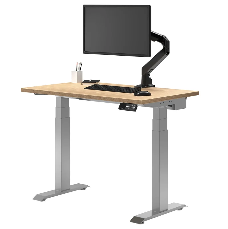 Desky Dual Mini Sit Stand Desk 1000x600 Sublime Teak Desktop and Grey Frame