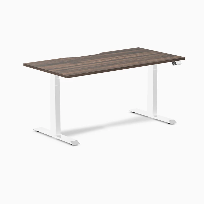 Desky Dual Scalloped Melamine Sit Stand Desk 1500x750mm (Jarrah Legno/White)