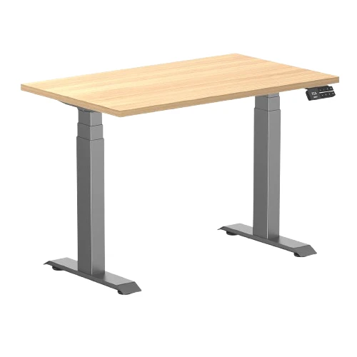 Desky Dual Mini Sit Stand Desk 1000 x 600 Sublime Teak Desktop and Space Grey Frame
