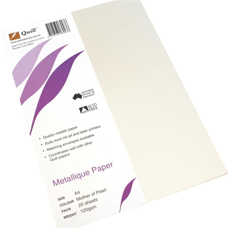 Quill Metallique Paper 120GSM A4 Mother Of Pearl Pack 25