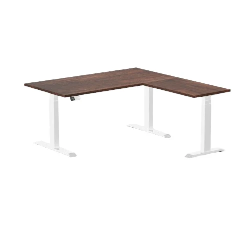 Desky Bamboo L-Shape Sit Stand Desk (American Rustic Pine Top/White Leg)