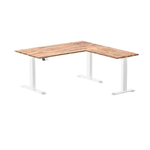 Desky Bamboo L-Shape Sit Stand Desk 150x155cm (Acacia Top/White Leg)