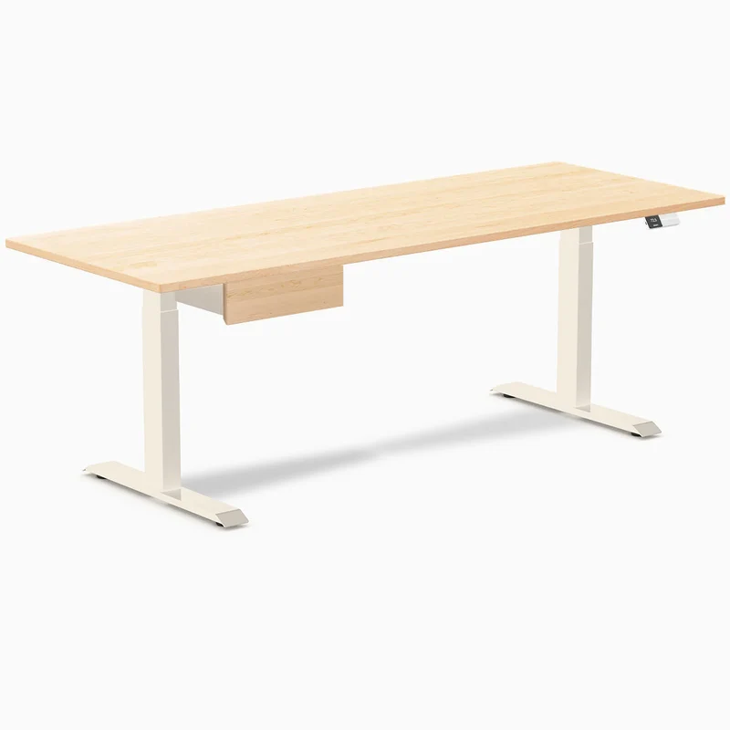 Desky Dual Hardwood Standing Desk With Drawer 200cm Maple Desktop and Wheat Frame