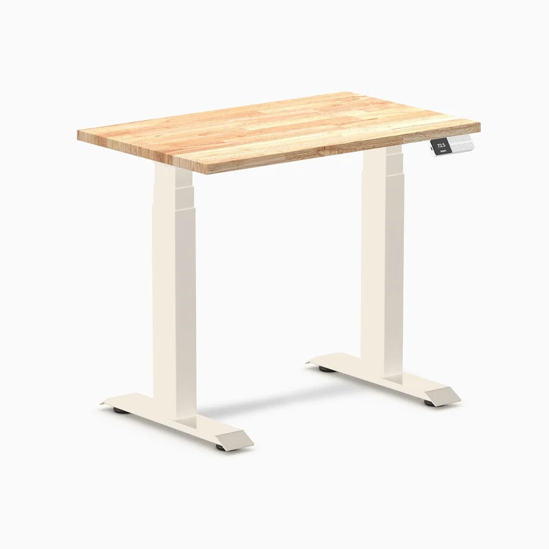 Desky Dual Mini Rubberwood Sit Stand Desk 80cm Natural Desktop and Wheat Frame