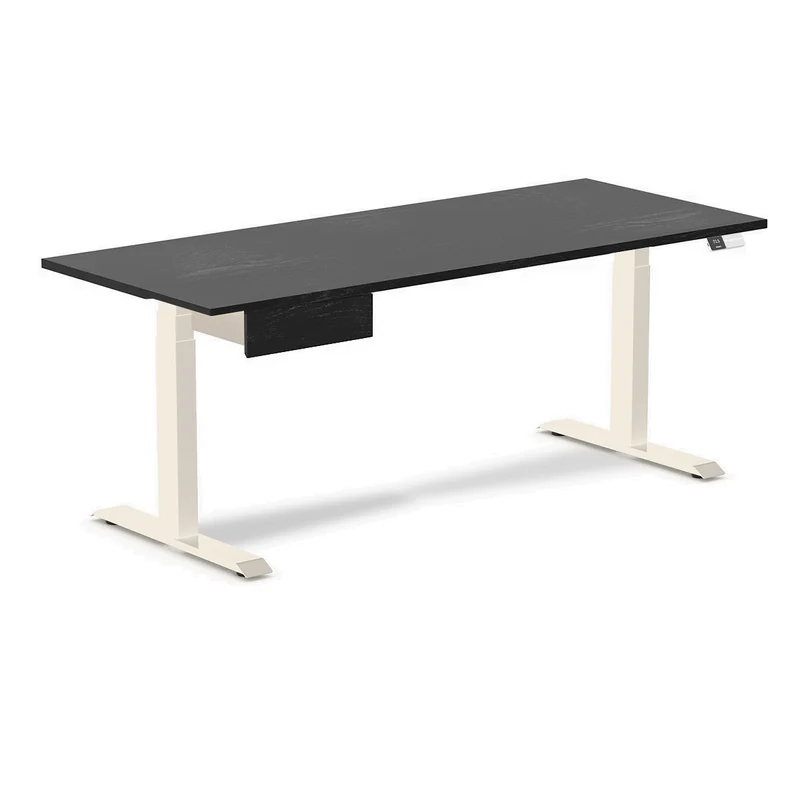 Desky Dual Hardwood Standing Desk With Drawer 180cm Black Ash Desktop and Wheat Frame