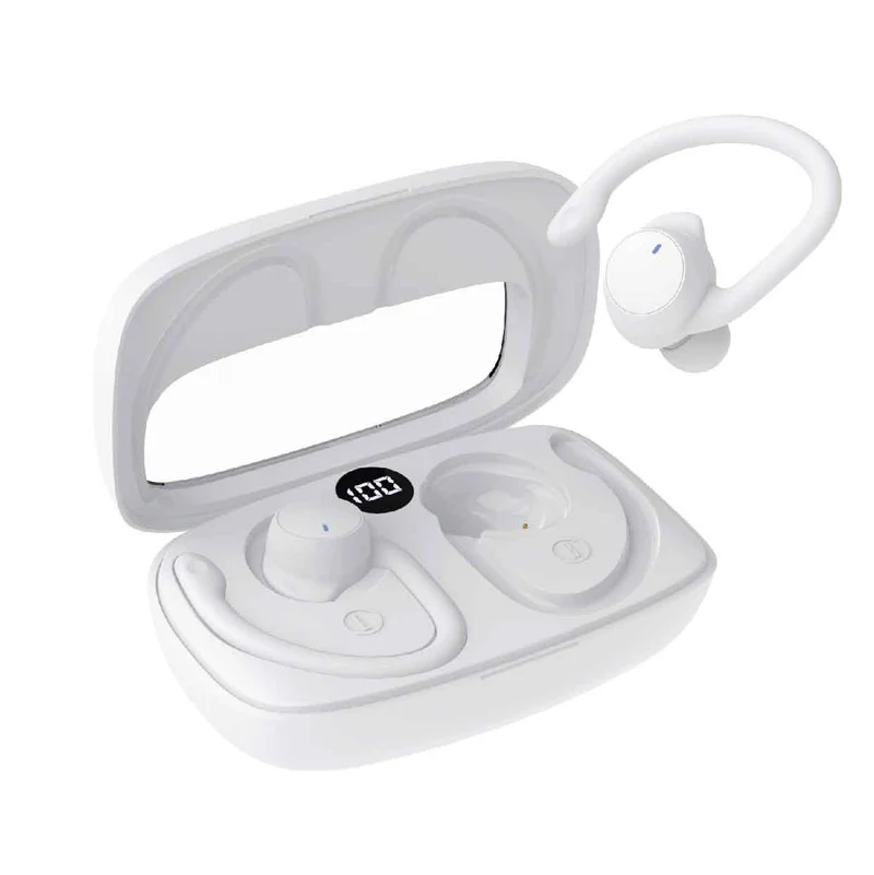 Laser Sport TWS Hook Earbuds with LED Display (White)