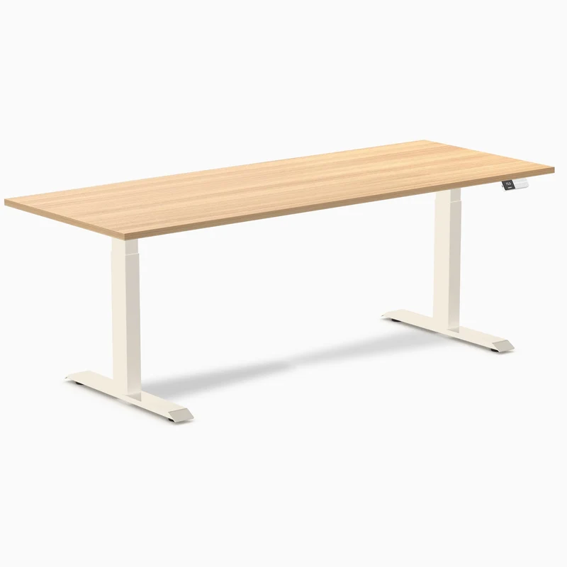 Desky Dual Melamine Sit Stand Desk 200cm Sublime Teak Desktop and Wheat Frame