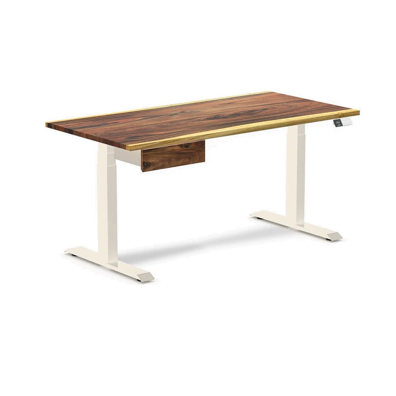 Desky Dual Hardwood Standing Desk With Drawer 150cm Saman Desktop and Wheat Frame