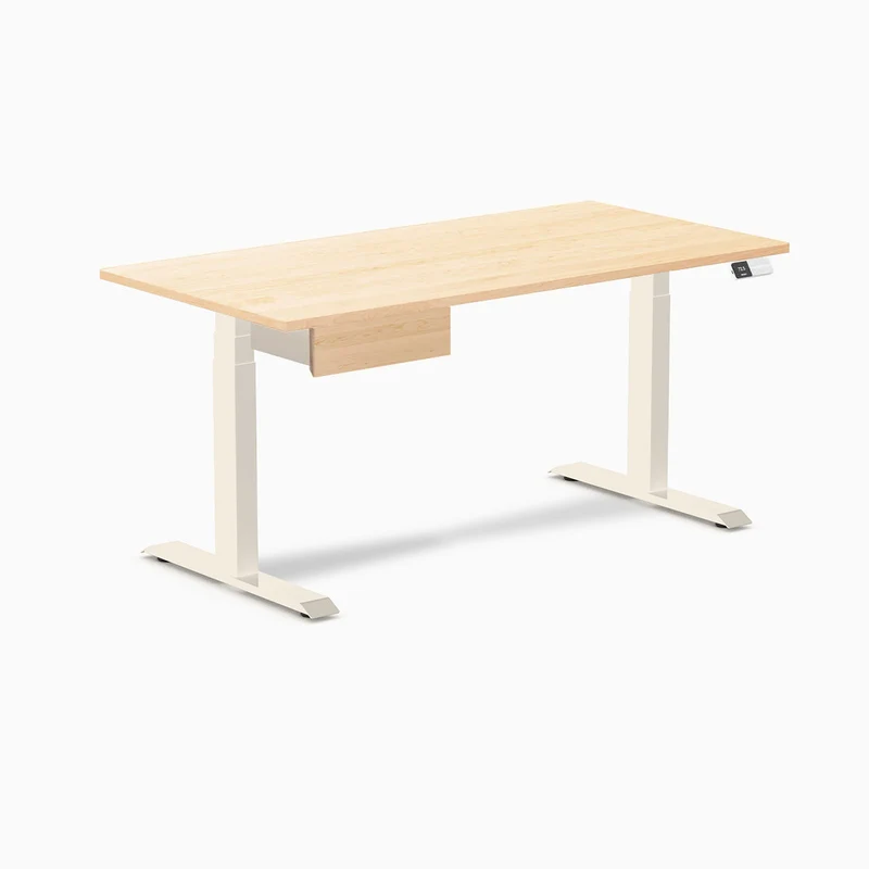 Desky Dual Hardwood Standing Desk With Drawer 150cm Maple Desktop and Wheat Frame