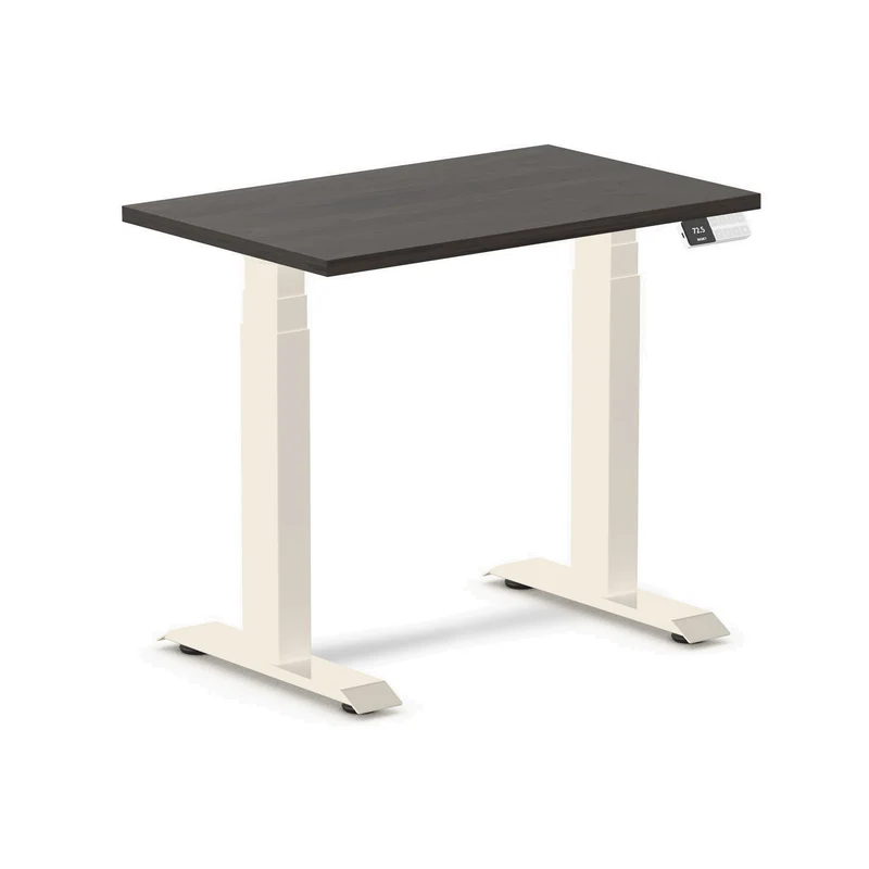 Desky Dual Mini Sit Stand Desk 800x500 Burnished Wood Desktop and Wheat Frame