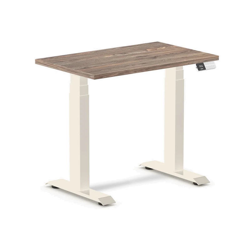 Desky Dual Mini Sit Stand Desk 800x500 Natural Walnut Desktop and Wheat Frame