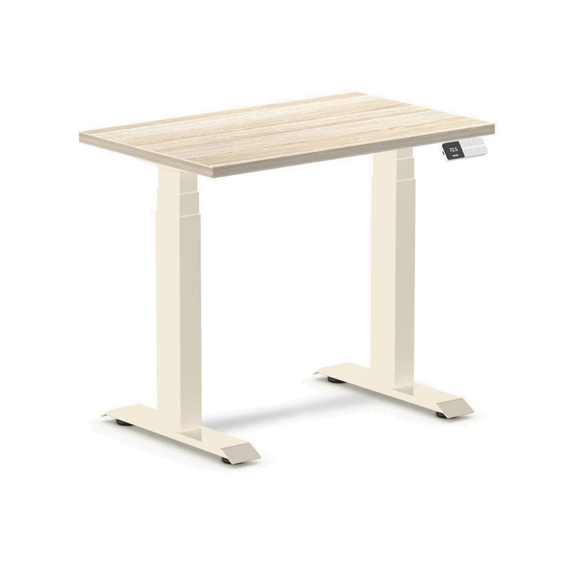Desky Dual Mini Sit Stand Desk 800x500 Classic Oak Desktop and Wheat Frame