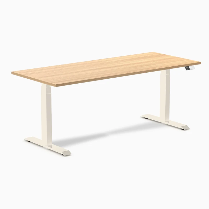 Desky Dual Melamine Sit Stand Desk 180cm Sublime Teak Desktop and Wheat Frame