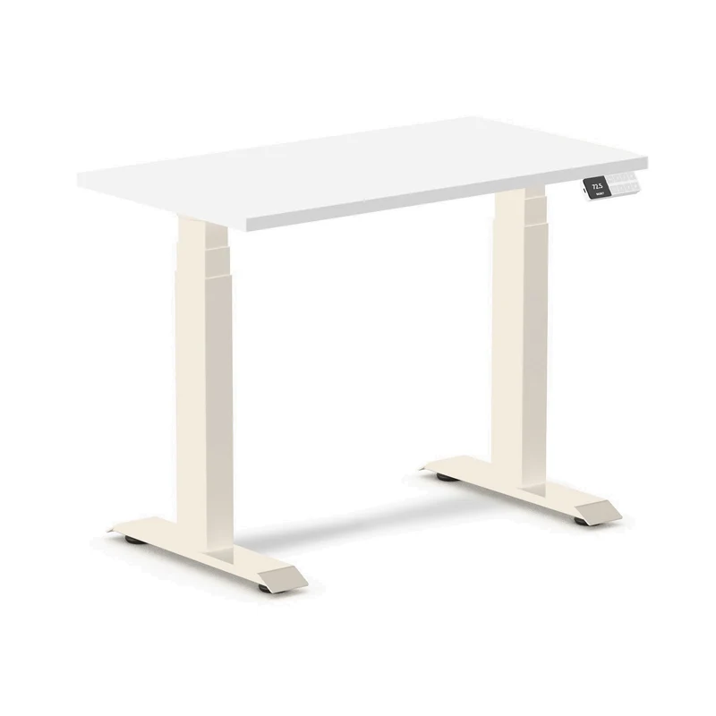 Desky Dual Mini Sit Stand Desk 900x500 White Desktop and Wheat Frame