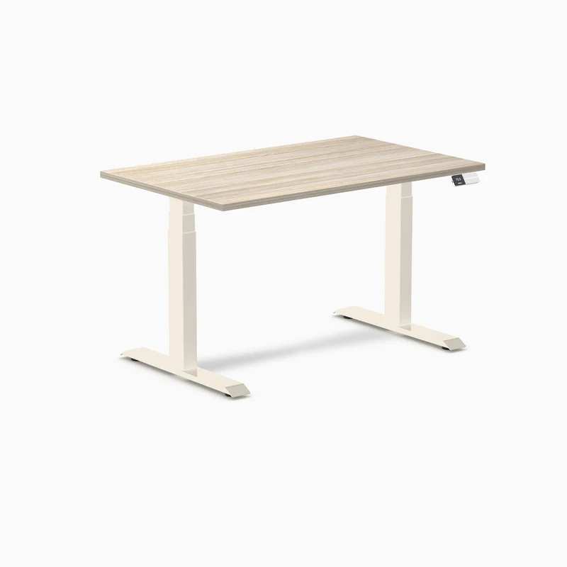 Desky Dual Melamine Sit Stand Desk 120cm Classic Oak Desktop and Wheat Frame