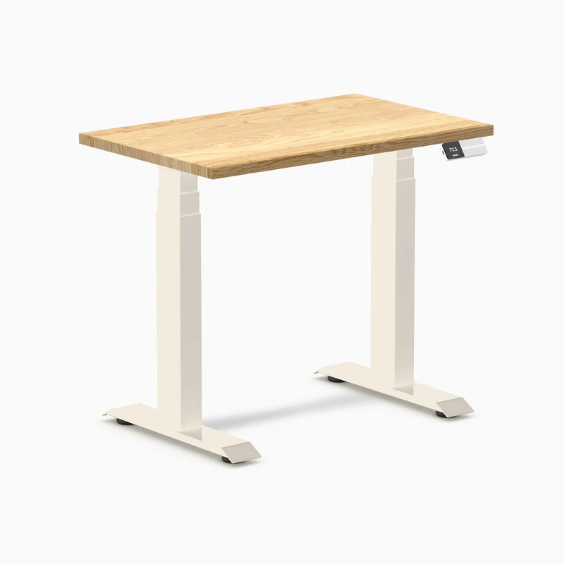 Desky Dual Mini Hardwood Sit Stand Desk 80cm White Oak Desktop and Wheat Frame