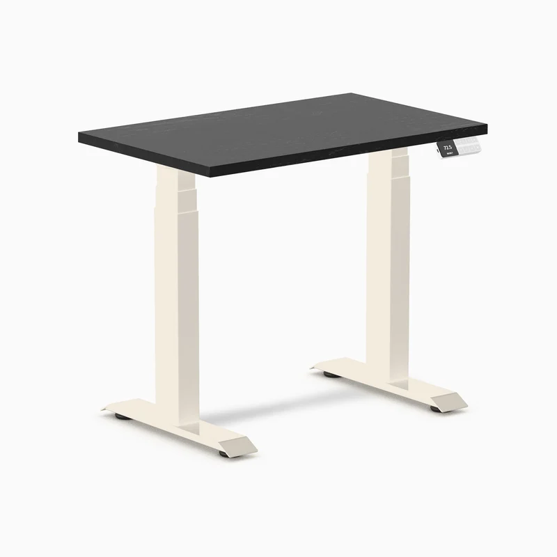Desky Dual Mini Hardwood Sit Stand Desk 80cm Black Ash Desktop and Wheat Frame