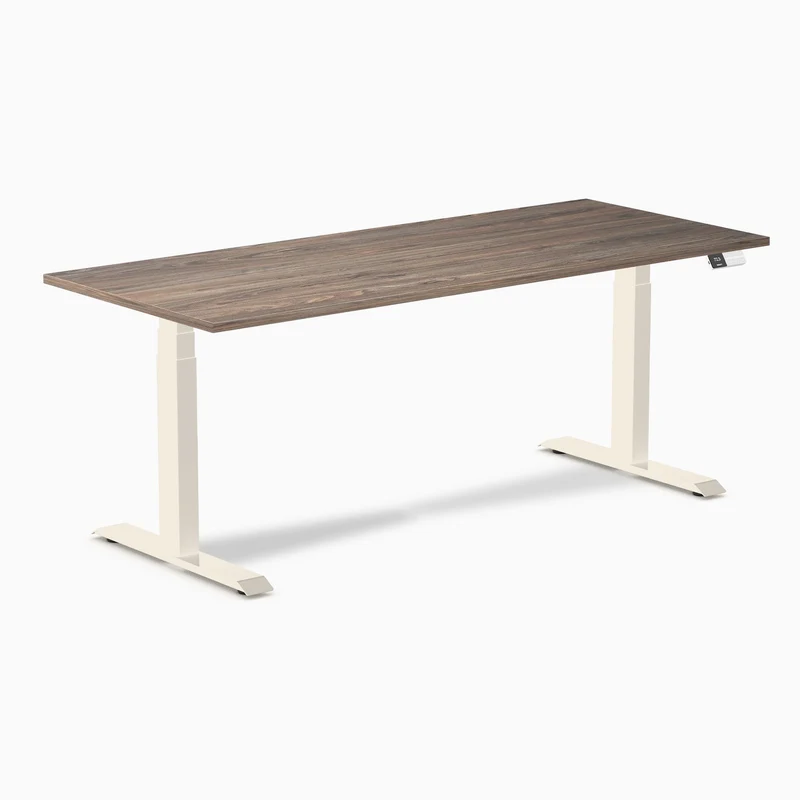 Desky Dual Melamine Sit Stand Desk 180cm Natural Walnut Desktop and Wheat Frame