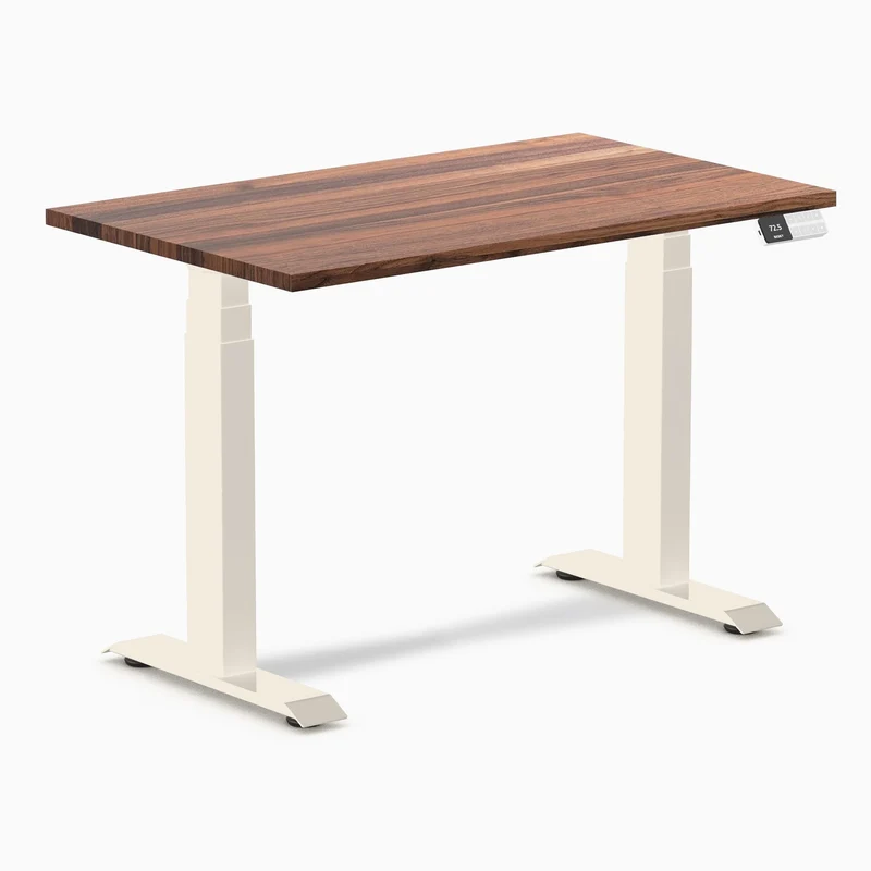 Desky Dual Mini Hardwood Sit Stand Desk 100cm Walnut Desktop and Wheat Frame