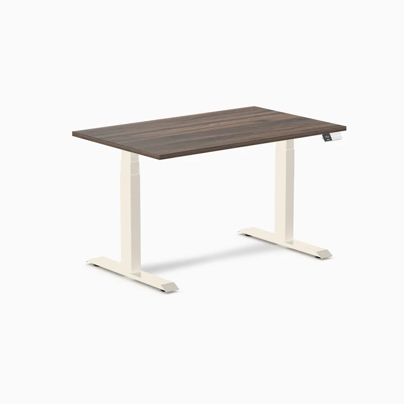 Desky Dual Melamine Sit Stand Desk 120cm Jarrah Legno Desktop and Wheat Frame