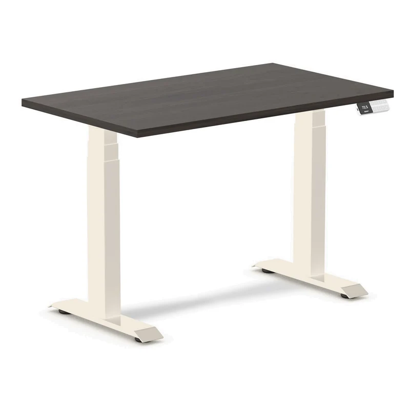 Desky Dual Mini Sit Stand Desk 1000x600 Burnished Wood Desktop and Wheat Frame