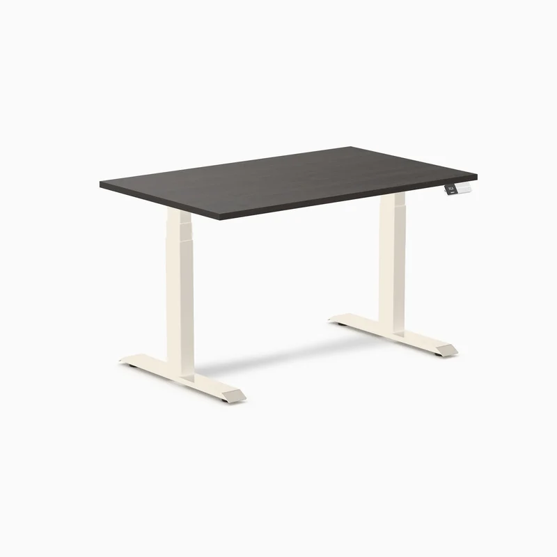 Desky Dual Melamine Sit Stand Desk 120cm Burnished Wood Desktop and Wheat Frame