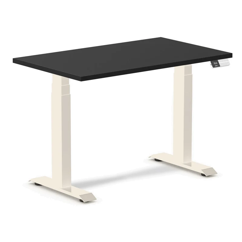 Desky Dual Mini Sit Stand Desk 1000x600 Black Desktop and Wheat Frame