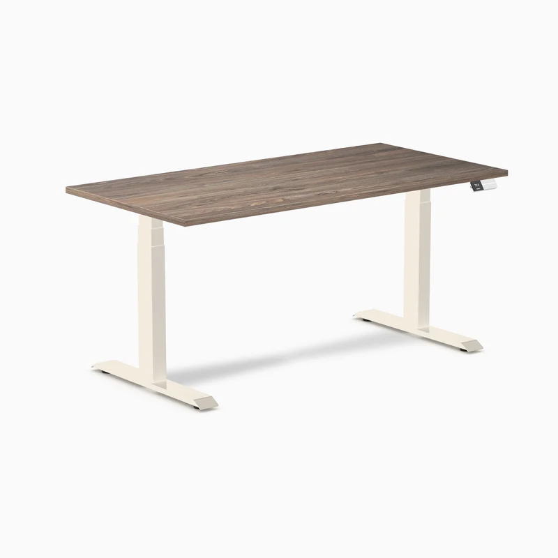 Desky Dual Melamine Sit Stand Desk 150cm Natural Walnut Desktop and Wheat Frame