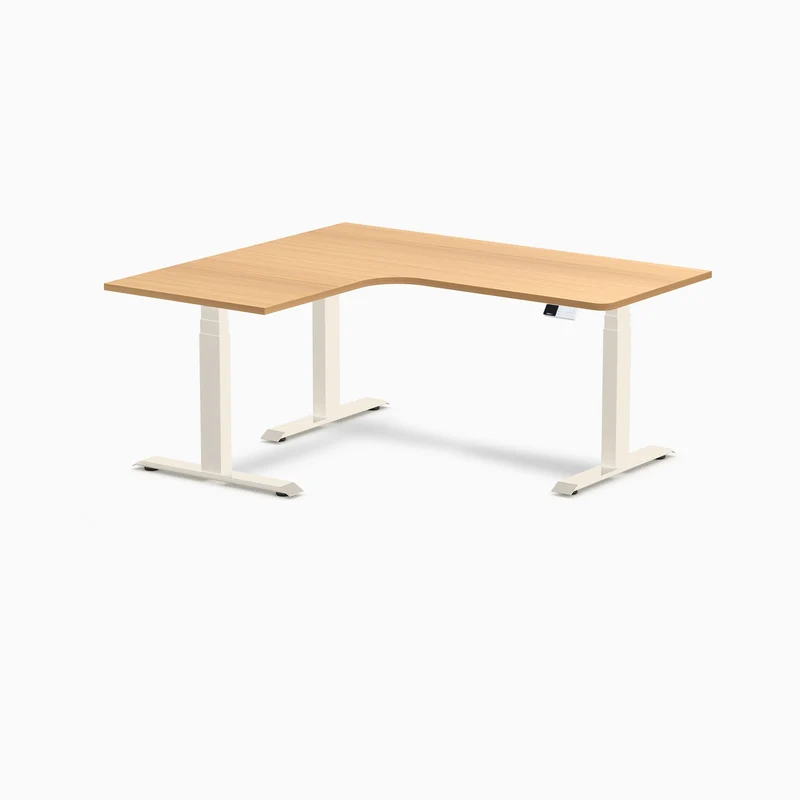 Desky L-Shape Melamine Sit Stand Desk 160cm - Left Return Select Beech Top and Wheat Leg