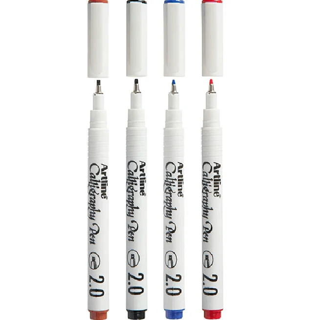 Artline Calligraphy Pen Set 2.0mm Assorted Colours Pigment Ink Pack 4