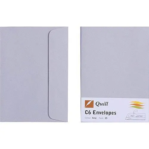 Quill C6 Coloured Envelopes Pack 25 (Grey)