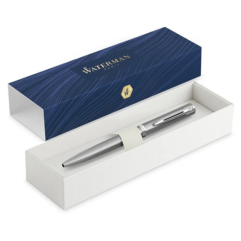 Waterman Impression Ballpoint Pen Stainless Steel Chrome Trim Medium Gift Box