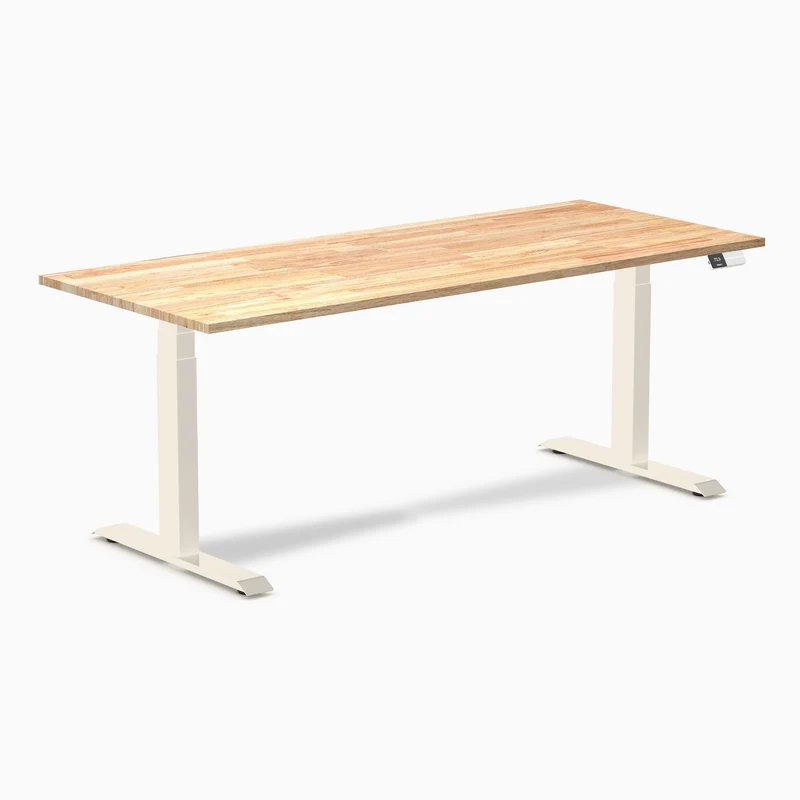 Desky Dual Rubberwood Sit Stand Desk 180cm Natural Timber Desktop and Wheat Frame