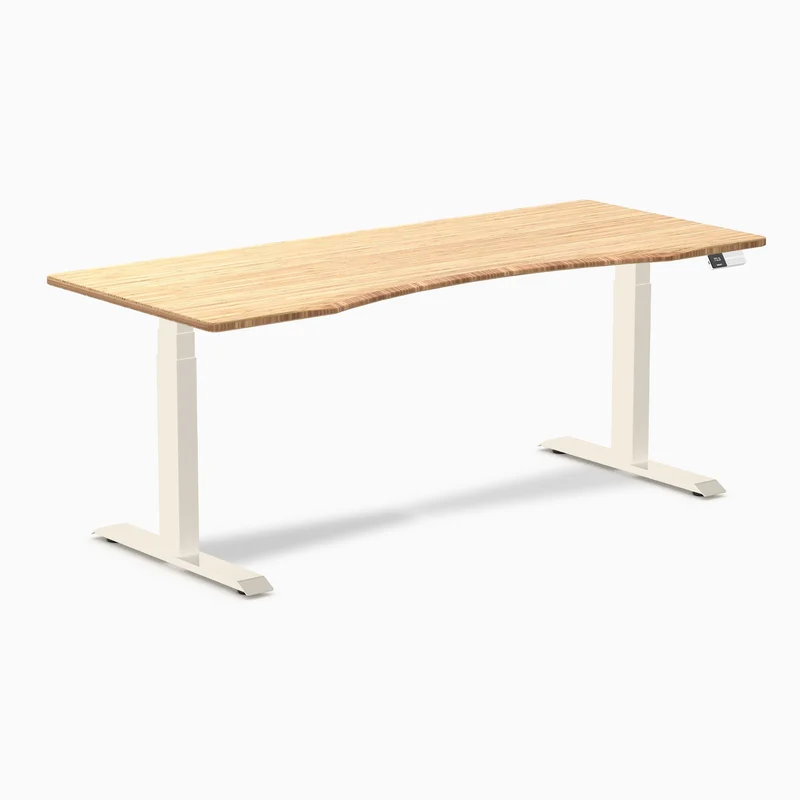 Desky Dual Ergo Edge Sit Stand Desk 180cm Bamboo Desktop and Wheat Frame