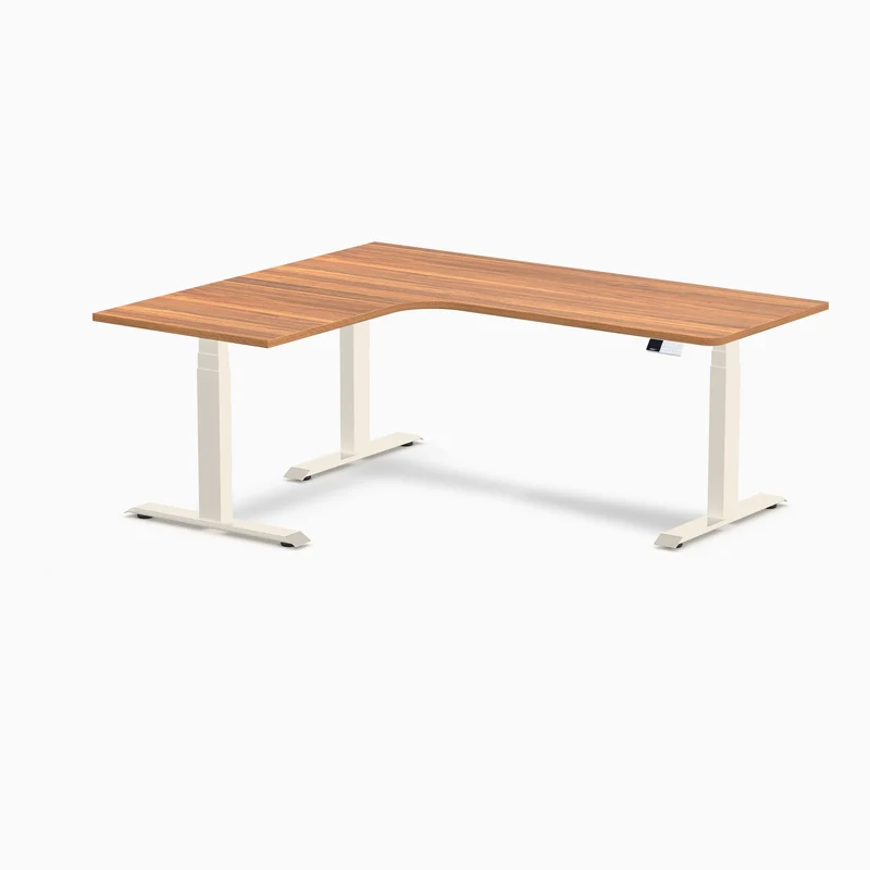 Desky L-Shape Melamine Sit Stand Desk 180cm - Left Return Prime Oak Top and Wheat Leg