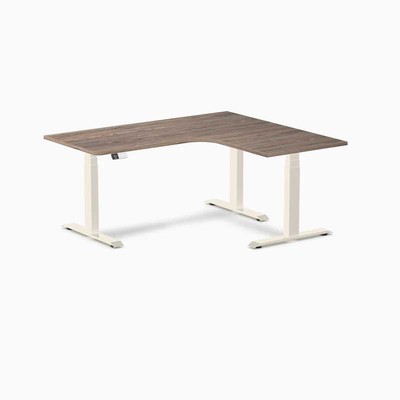 Desky L-Shape Melamine Sit Stand Desk 160cm - Right Return Natural Walnut Top and Wheat Leg