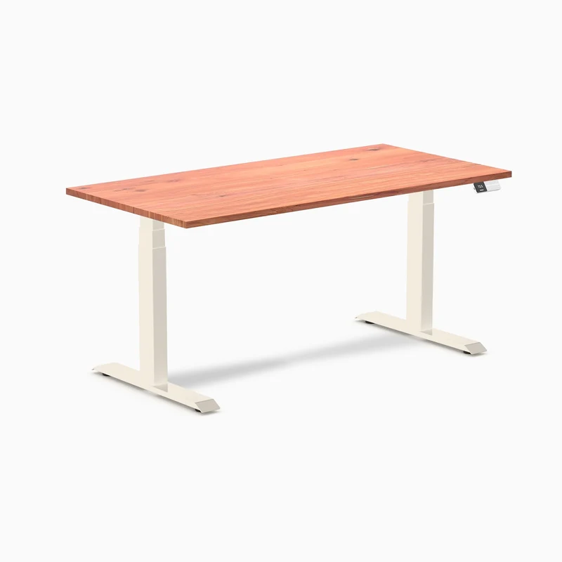 Desky Dual Softwood Sit Stand Desk 150cm Red Cedar Desktop and Wheat Frame