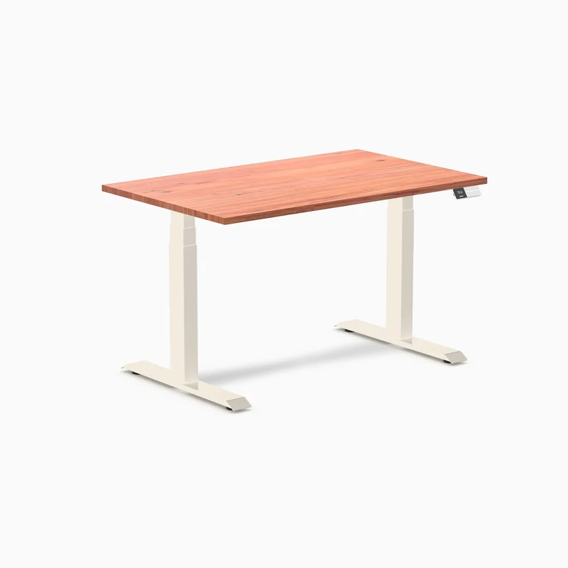 Desky Dual Softwood Sit Stand Desk 120cm Red Cedar Desktop and Wheat Frame