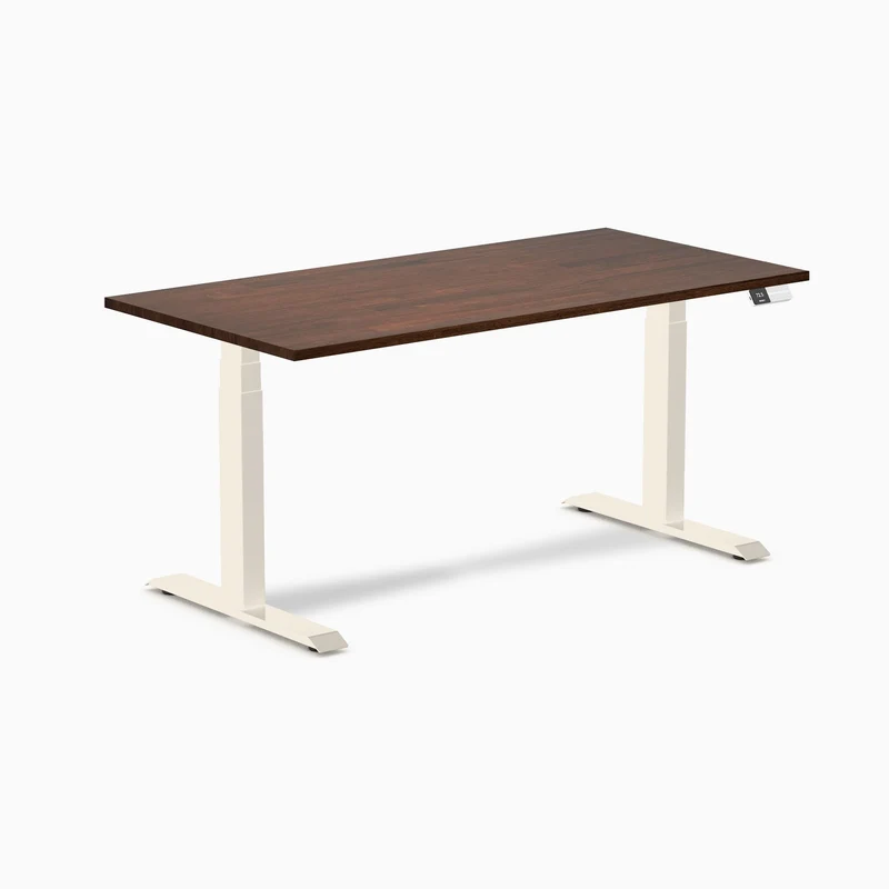 Desky Dual Rubberwood Sit Stand Desk 150cm Red Walnut Desktop and Wheat Frame