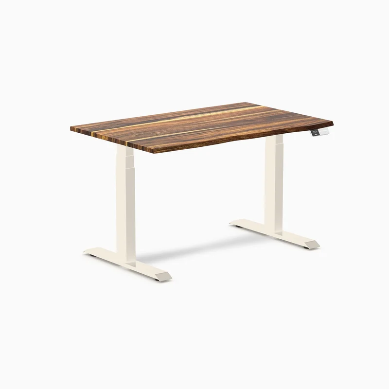 Desky Dual Hardwood Sit Stand Desk 120cm Pheasantwood Desktop and Wheat Frame