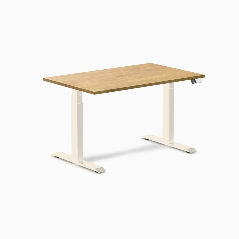 Desky Dual Rubberwood Sit Stand Desk 120cm Light Oak Desktop and Wheat Frame