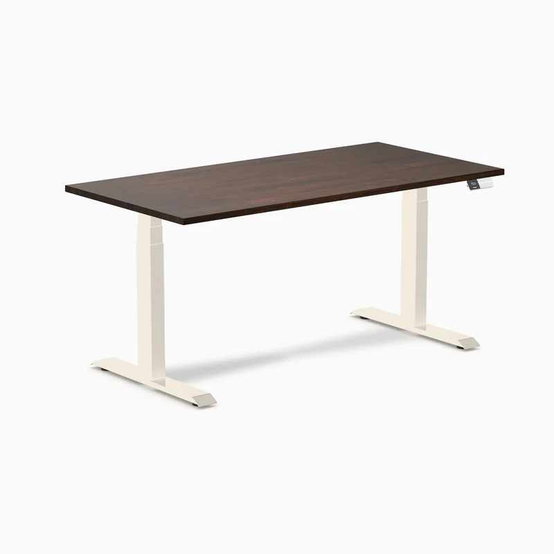 Desky Dual Rubberwood Sit Stand Desk 150cm Dark Walnut Desktop and Wheat Frame