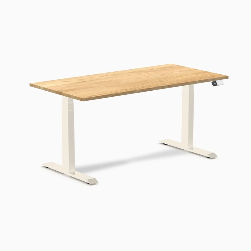 Desky Dual Hardwood Sit Stand Desk 150cm White Oak Desktop and Wheat Frame