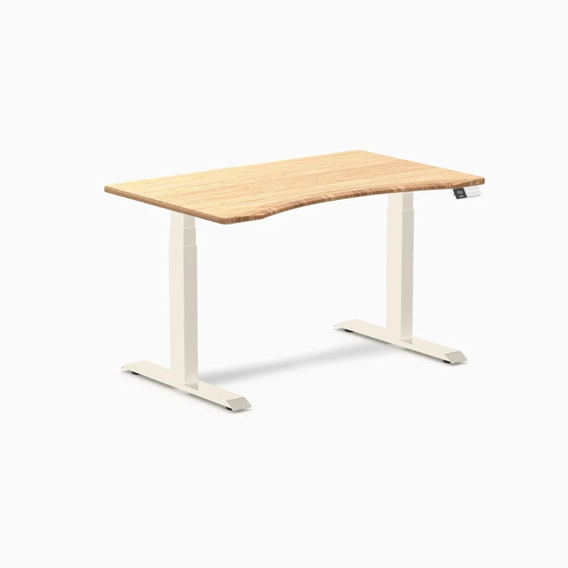 Desky Dual Ergo Edge Sit Stand Desk 120cm Bamboo Desktop and Wheat Frame