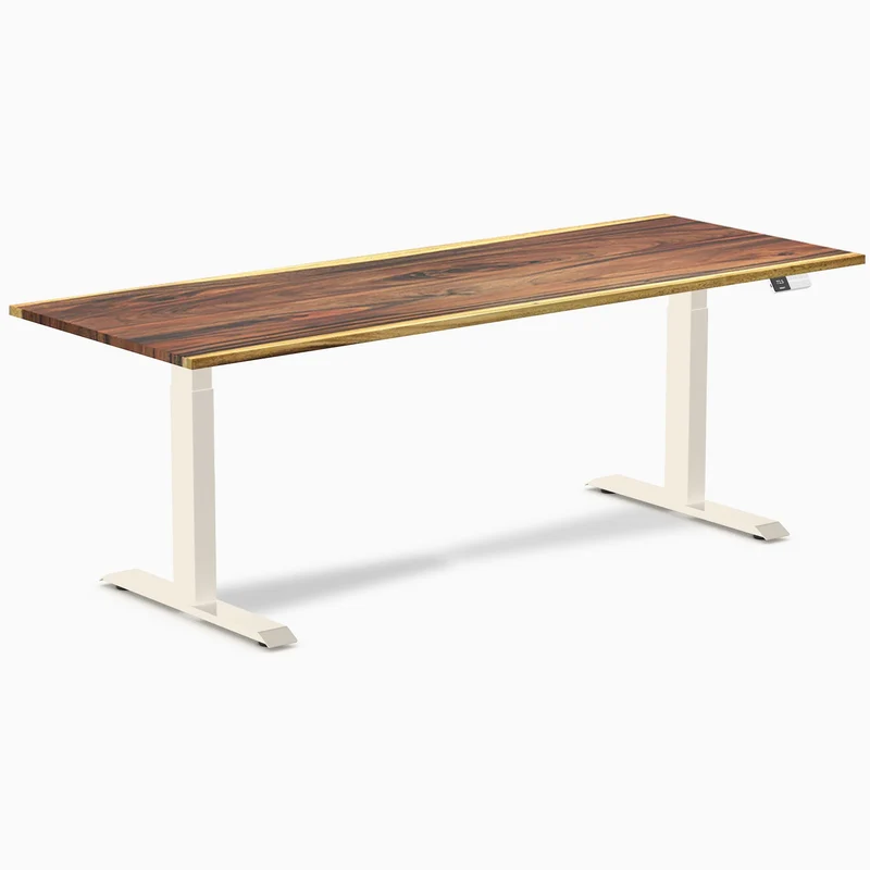Desky Dual Hardwood Sit Stand Desk 200cm Saman Desktop and Wheat Frame