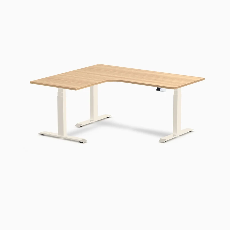 Desky L-Shape Melamine Sit Stand Desk 160cm - Left Return Sublime Teak Top and Wheat Leg