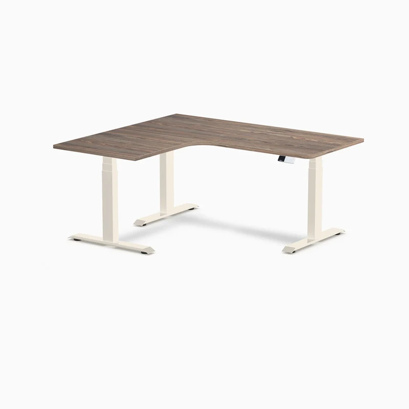 Desky L-Shape Melamine Sit Stand Desk 160cm - Left Return Natural Walnut Top and Wheat Leg