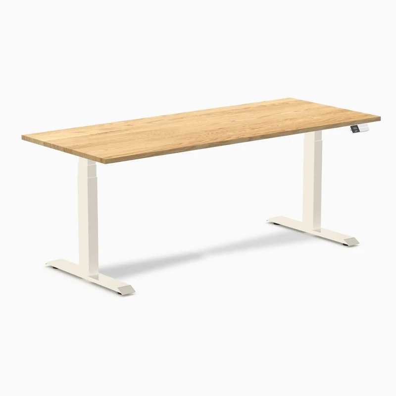 Desky Dual Hardwood Sit Stand Desk 180cm White Oak Desktop and Wheat Frame