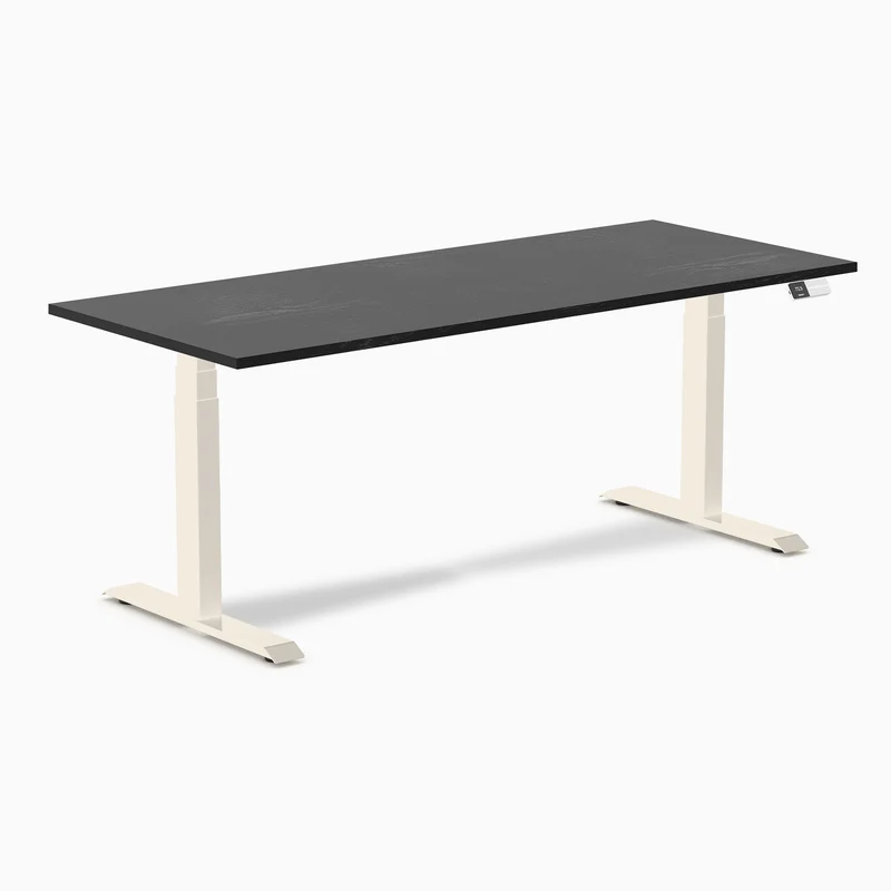 Desky Dual Hardwood Sit Stand Desk 180cm Black Ash Desktop and Wheat Frame
