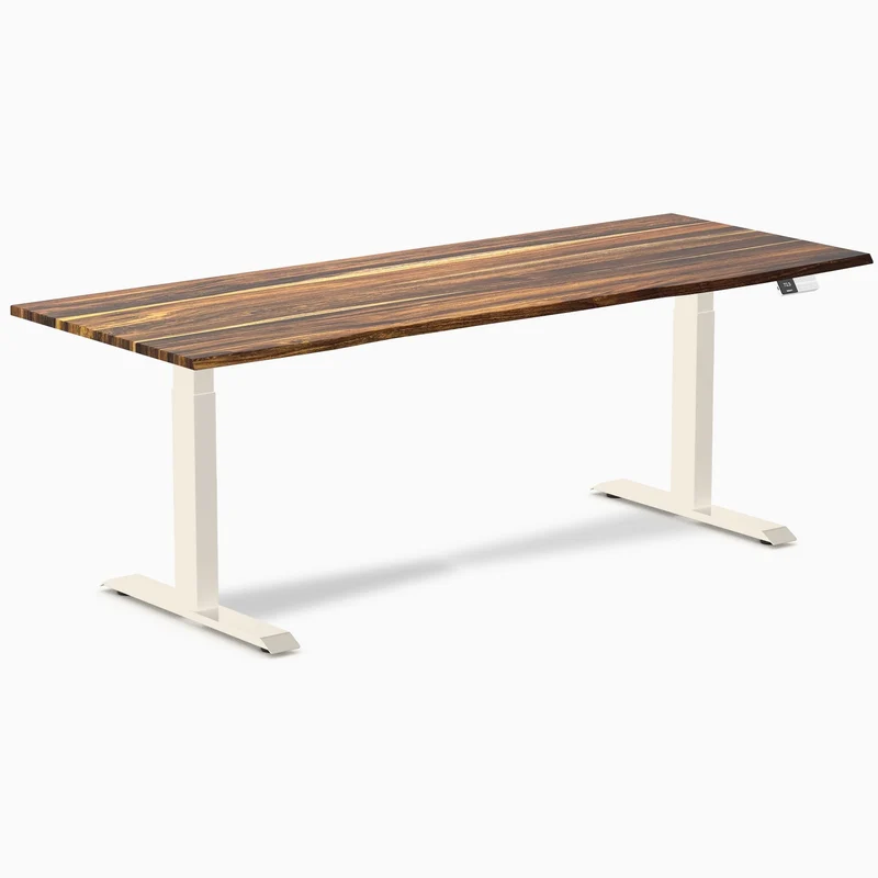 Desky Dual Hardwood Sit Stand Desk 200cm Pheasantwood Desktop and Wheat Frame